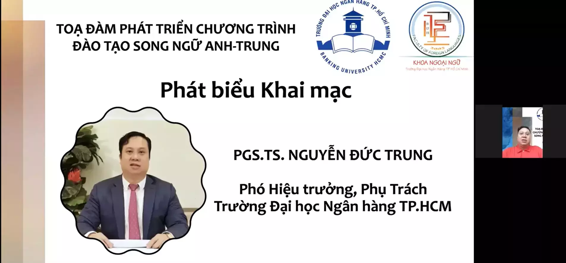 PGS. TS. Nguyễn Đức Trung - Phó hiệu trưởng phụ trách phát biểu khai mạc Toạ đàm