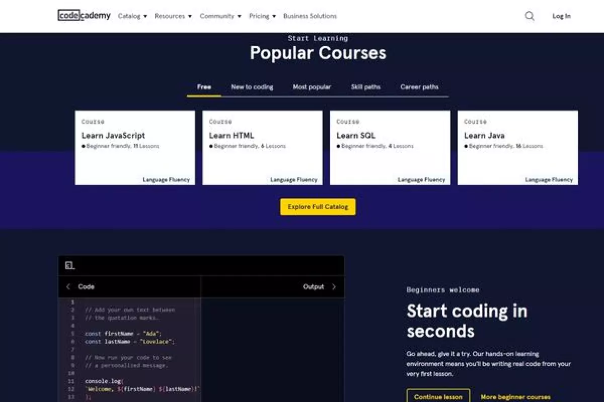 Học lập trình online qua website Codecademy