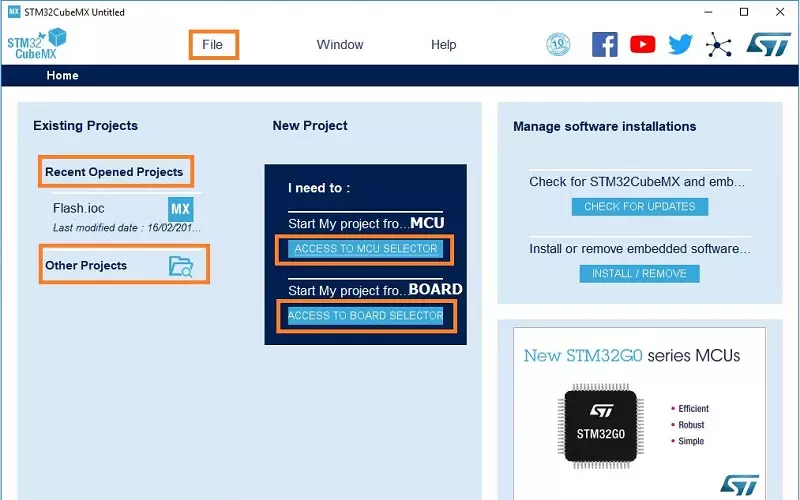 Mở phần mềm STM32 và tạo Project mới (Nguồn ảnh: Internet)