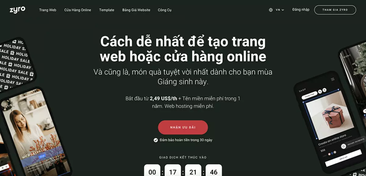 Tạo website miễn phí bằng Zyro