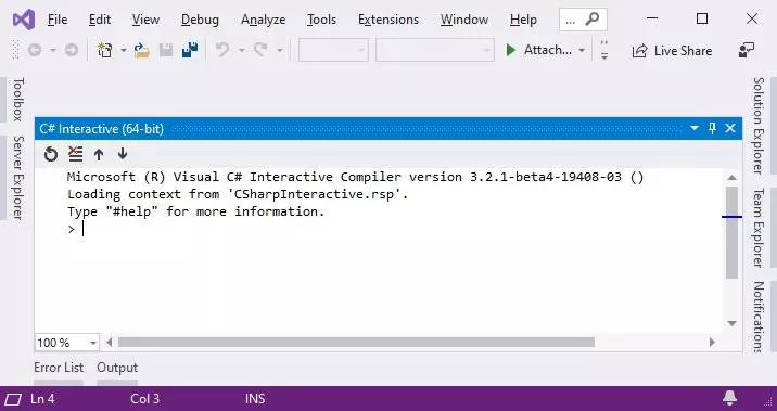 C# interactive trong Visual Studio