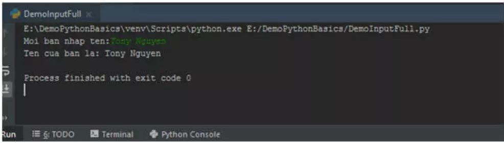 Kết quả chạy thử nghiệm File Python bằng PyCharm