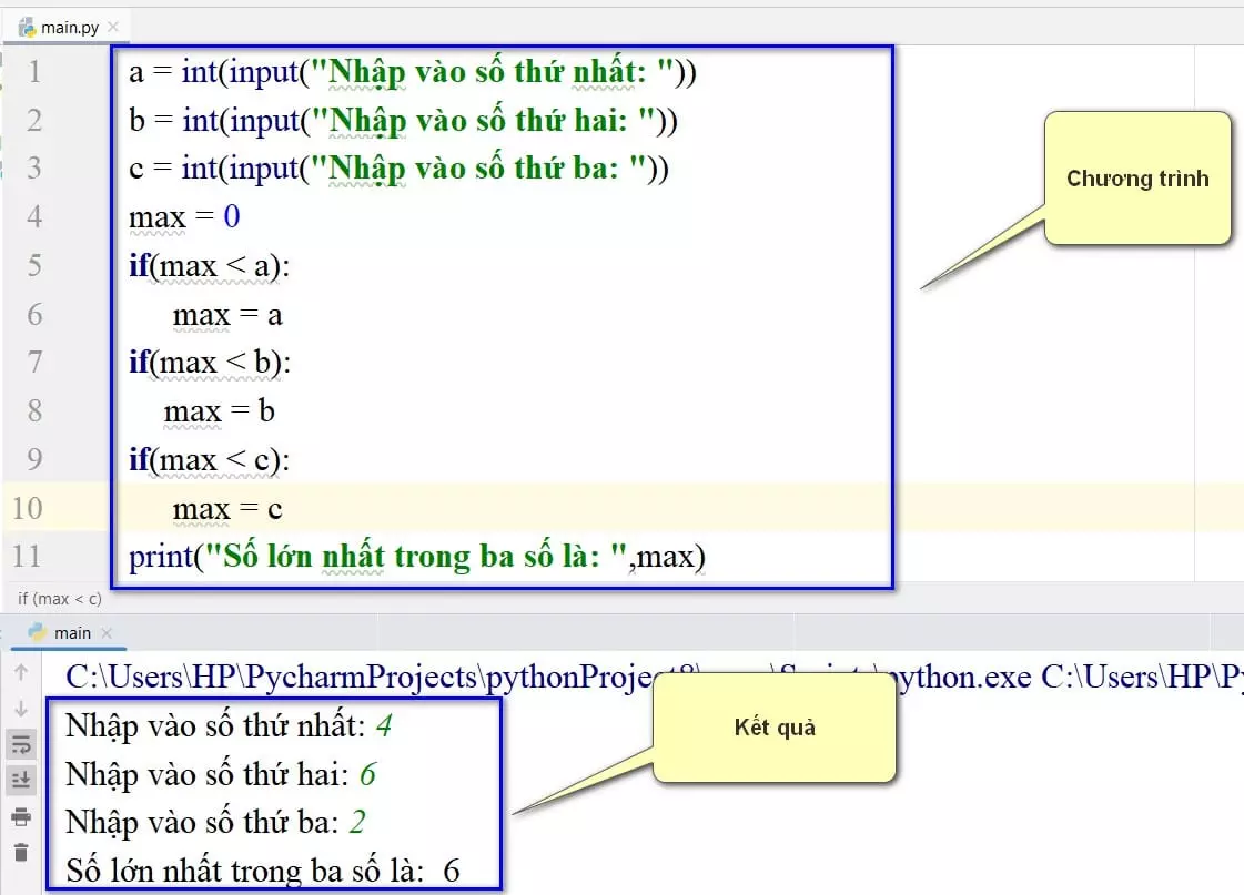 chương trình kiểm tra số lớn nhất