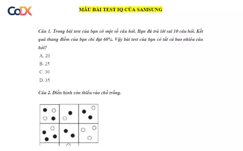 Các câu hỏi IQ trong bài test của Viettel