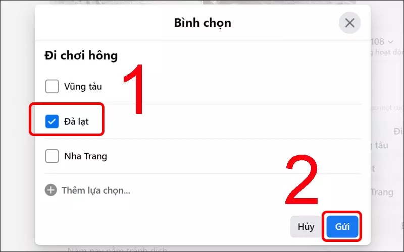 Bình chọn ý kiến mà bản thân muốn rồi nhấn Gửi.