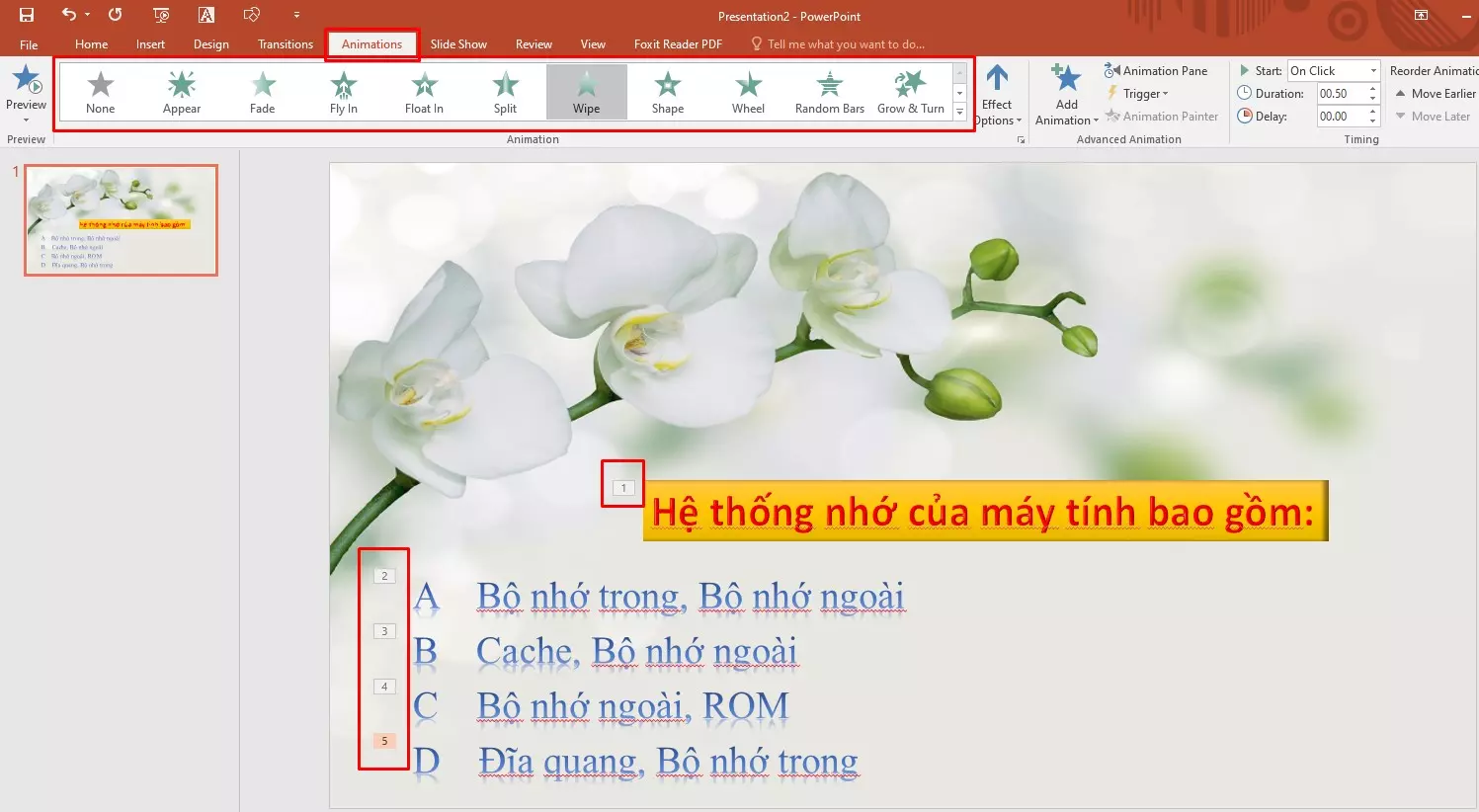 Tạo hiệu ứng chạy chữ cho các thành phần theo thứ tự