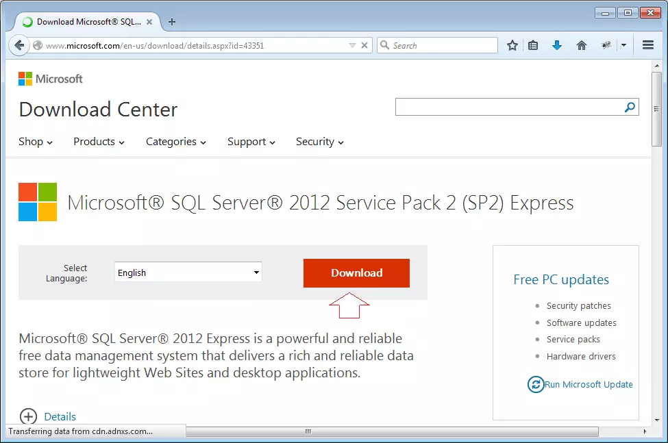 Trang chủ SQL Server cung cấp các gói cài đặt