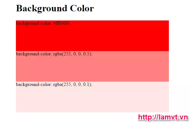 Màu chữ và màu nền trong CSS - Màu nền đỏ