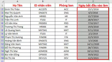 Chọn cột muốn lọc dữ liệu