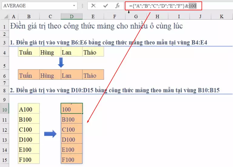 Cách dùng công thức mảng