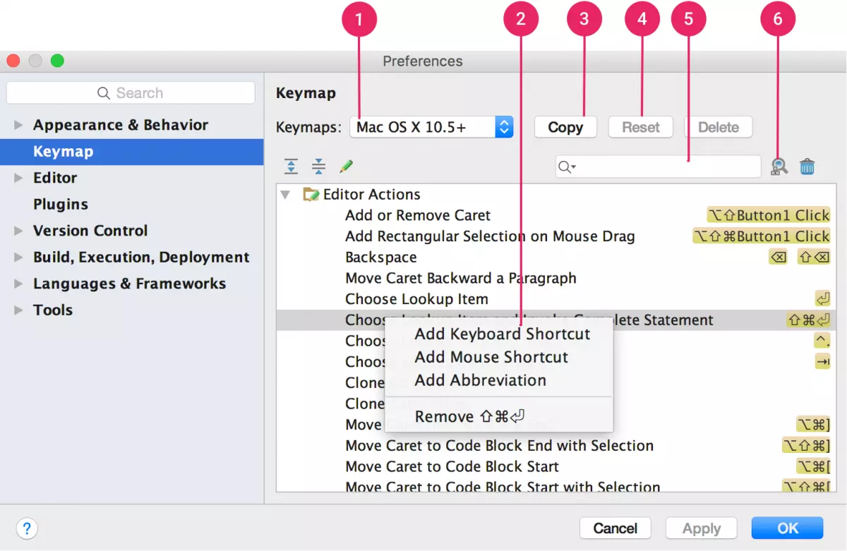 Cửa sổ cài đặt phím tắt Android Studio trên macOS