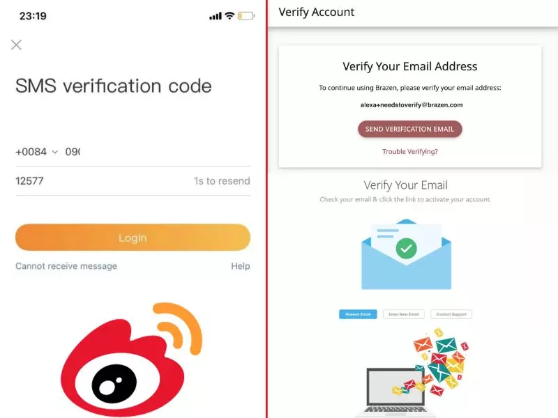 Các loại Verify Code Weibo, Email