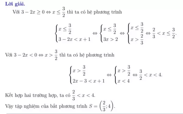 Dạng bài tập bất phương trình chứa dấu giá trị tuyệt đối