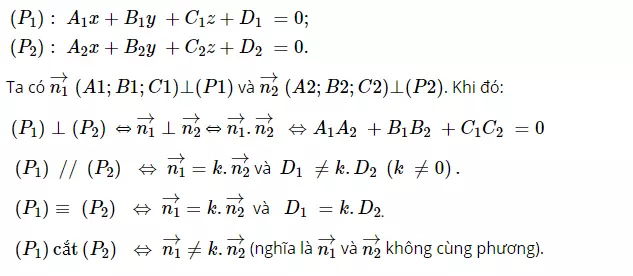 Công thức vị trí tương đối của phương trình mặt phẳng