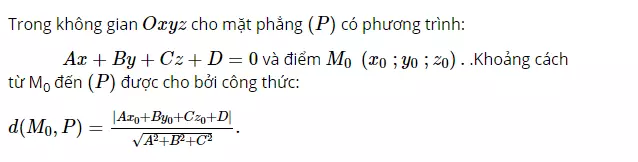 Công thức khoảng cách từ 1 điểm đến mặt phẳng trong phương trình mặt phẳng