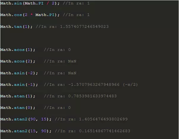 Math thực hiện các phép toán lượng giác