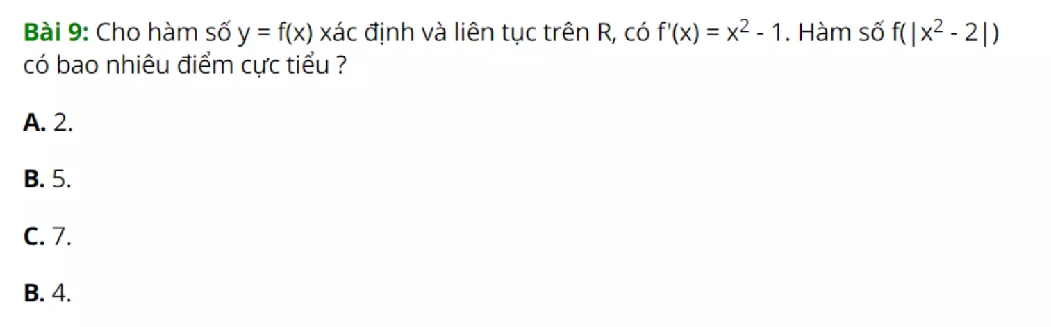 Cực trị hàm trị tuyệt đối (bài 9)