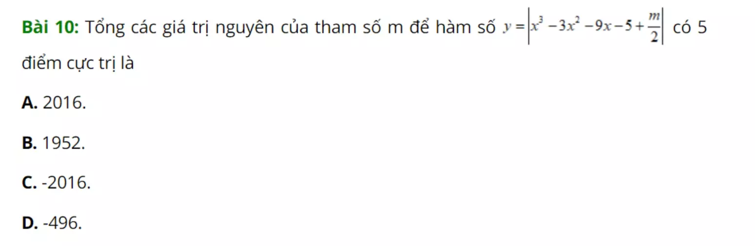 Cực trị hàm trị tuyệt đối (bài 10)