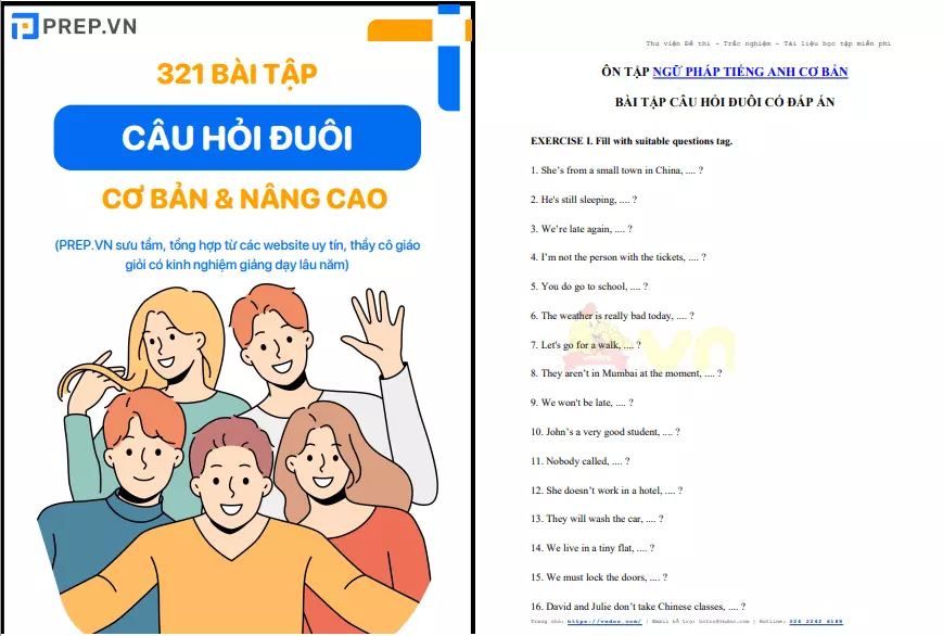 Bài tập câu hỏi đuôi có đáp án chi tiết