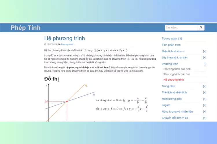 pheptinh.com - Website giải hệ phương trình online hiệu quả