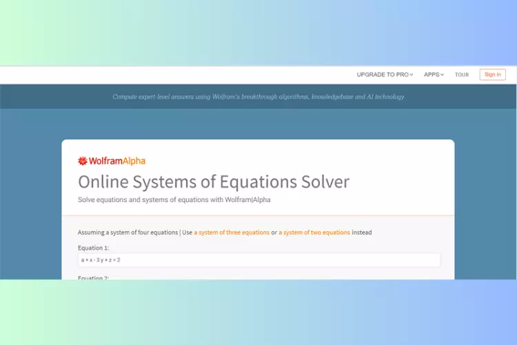 WolframAlpha - Website giải hệ phương trình online nhiều ẩn