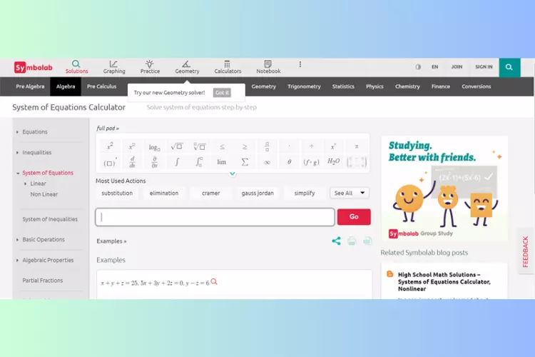 symbolab.com - Giải hệ phương trình online chuẩn xác