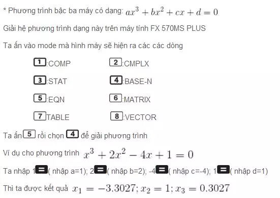 Cách giải phương trình bậc 3 bằng máy tính