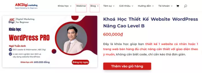 Khóa học làm web bằng WordPress của ABC Digi