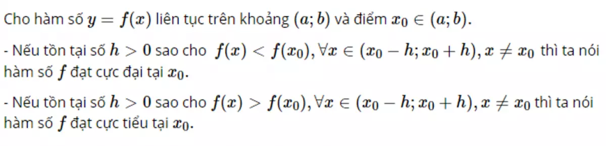 Định nghĩa về cực trị của hàm số
