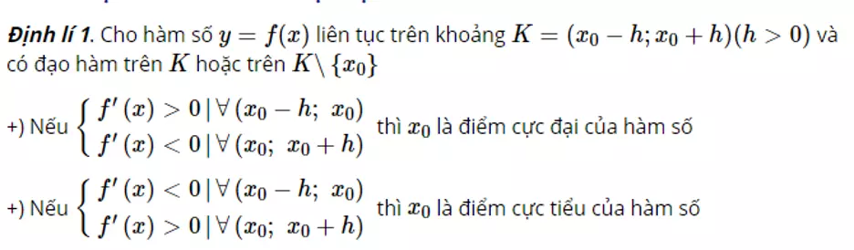 Điều kiện đủ để hàm số có cực trị