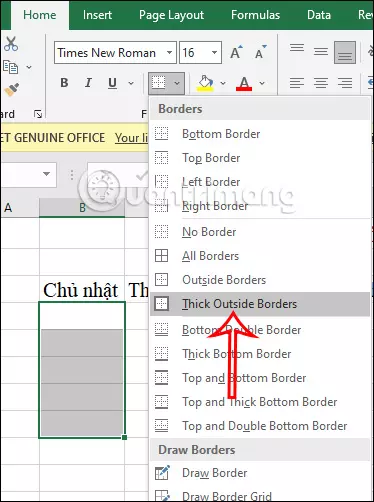 Nhấn Thick Outside Borders Excel