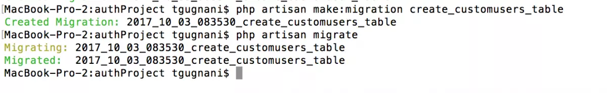 php artisan migrate customuser table