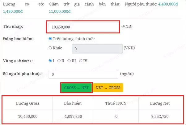 Sử dụng phần mềm tính lương Gross sang Net và ngược lại