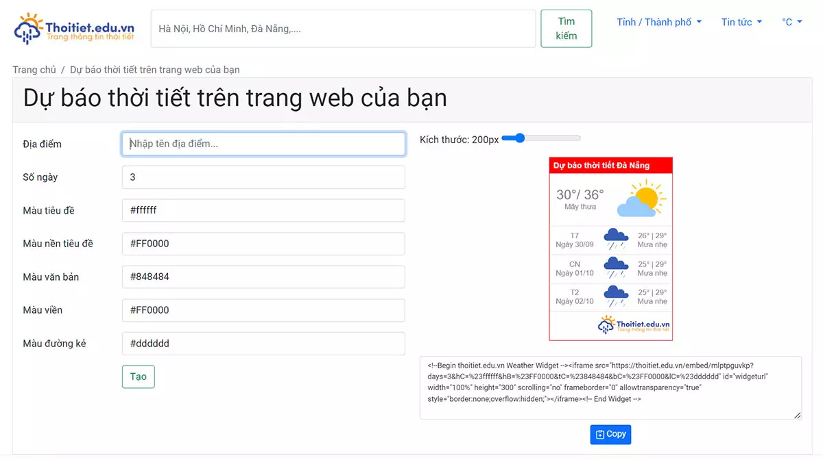 Thoitiet.edu.vn/widget - Widget thời tiết đẹp không có quảng cáo