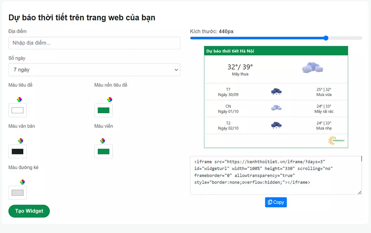 Kenhthoitiet.vn/widget - Widget thời tiết địa phương