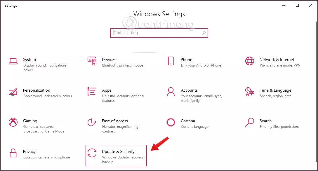 Nhấn chọn biểu tượng Settings trong Start Menu