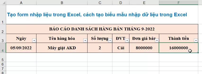 Tạo form nhập liệu trong Excel, cách tạo biểu mẫu nhập dữ liệu trong Excel 16