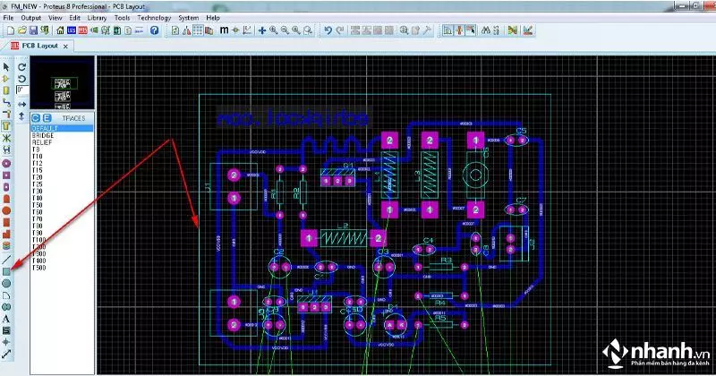 Giao diện phần mềm vẽ mạch điện tử Proteus