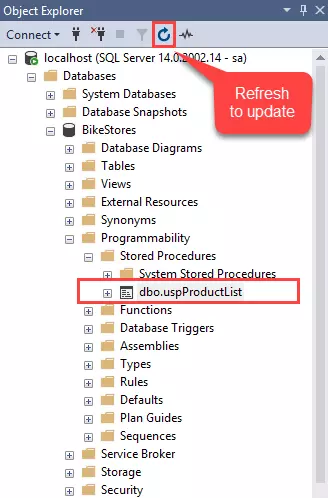 SQL Server Stored Procedure Object Explorer