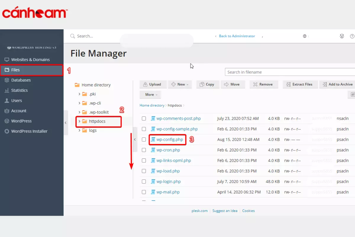Chọn file wp-config.php từ trình quản trị Hosting