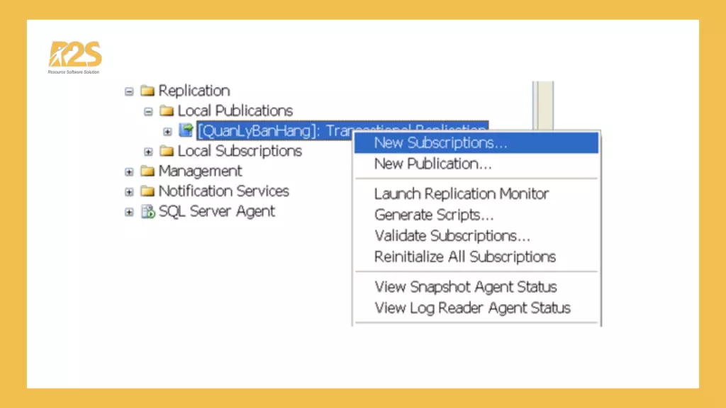 Tạo Subscription Nhân bản và đồng bộ dữ liệu với SQL Server