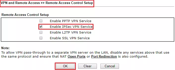 Mở dịch vụ IPSec VPN