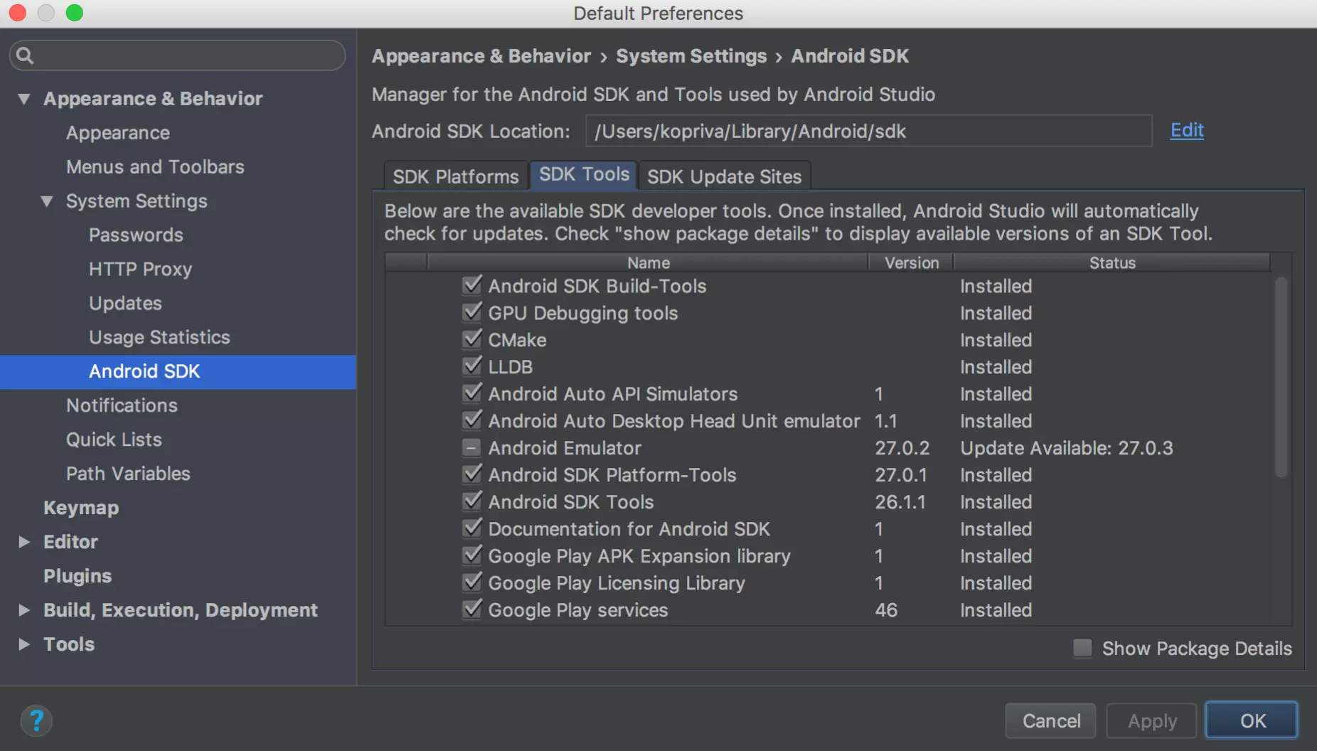 Cập nhật IDE và công cụ SDK