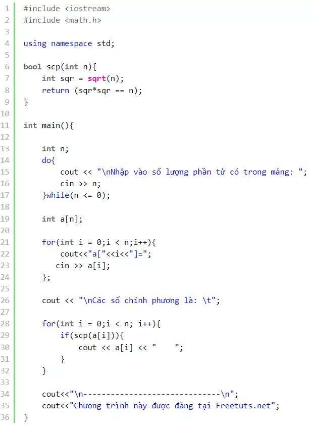 Thuật toán kiểm tra số chính phương C++