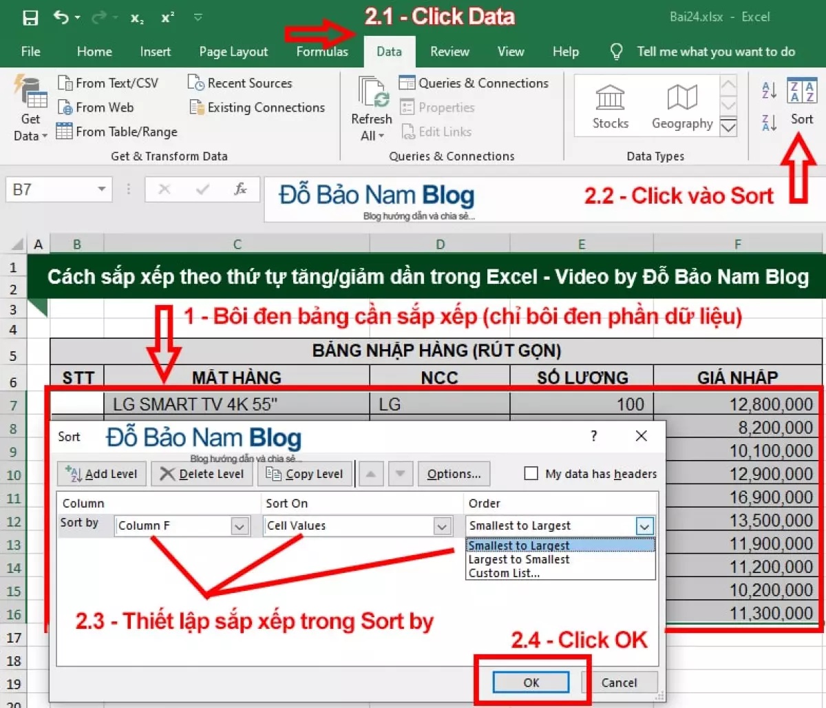 Hàm Xếp Thứ Tự Từ Nhỏ Đến Lớn Trong Excel