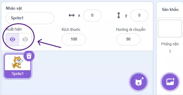 Cách hiện và ẩn nhân vật trong lập trình Scratch
