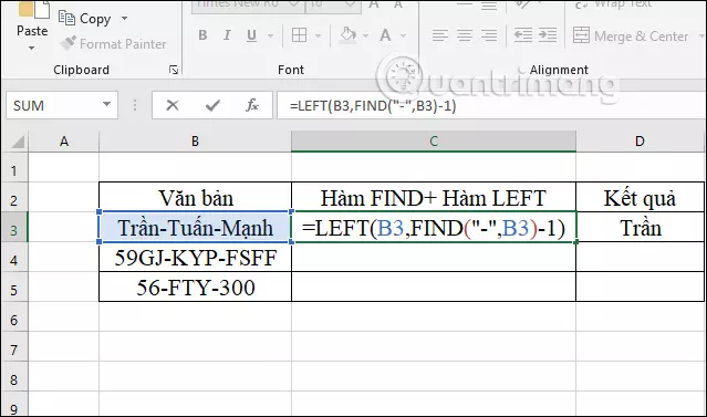 Hàm FIND và hàm LEFT