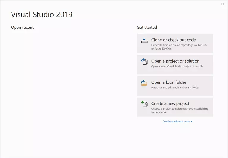 Hộp thoại Visual Studio 2019