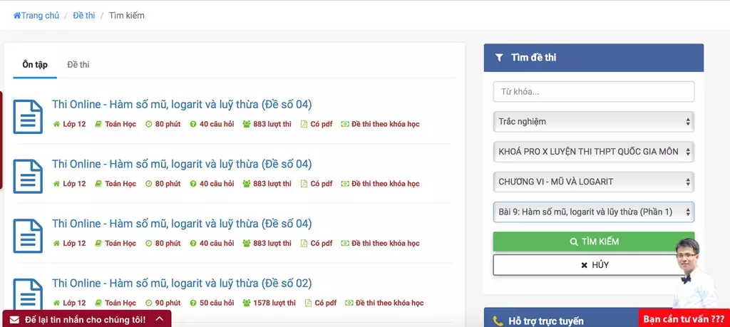 Cách 3: Vào đề thi từ Trang Đề thi của Vted.vn