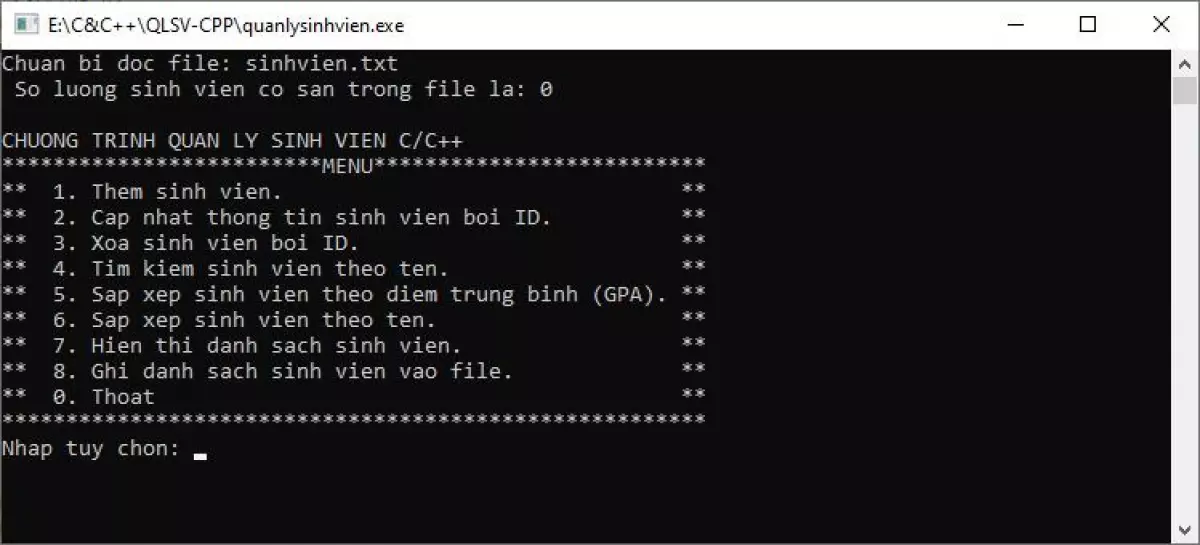 Bài tập quản lý sinh viên trong C/C++